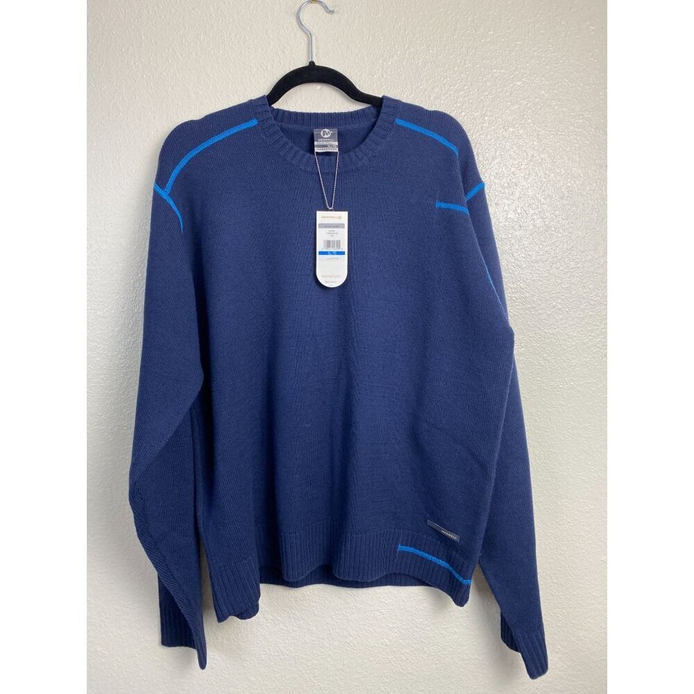 NEW Merrell Sustainable Merino Wool‎ Blue Sweater Men size XL Crewneck Cozy knit